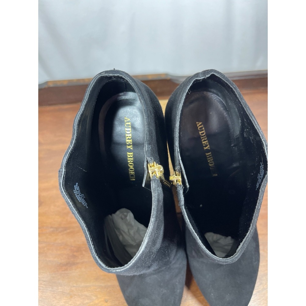 Black Suede Bootie by Audrey Brooke Abbriley Gold Zip Ankle Size 11 Party Casual - Picture 7 of 11
